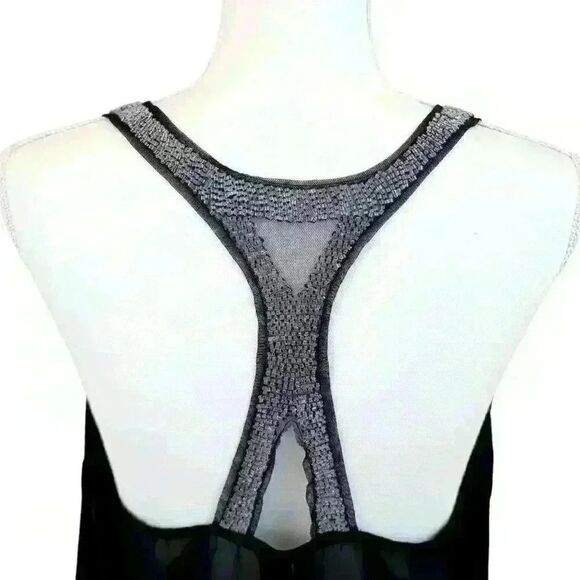 Fun & Flirt Black Chiffon Tank Top w/Beaded Straps and Racer Back Size Medium - Picture 6 of 8